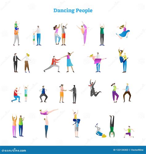Dancing People Vector Illustrations Collection. Various Groovy Dance