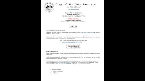 June City Of San Juan Bautista Planning Commission Special