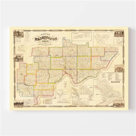 Vintage Map of Washington County, Ohio 1858 by Ted's Vintage Art