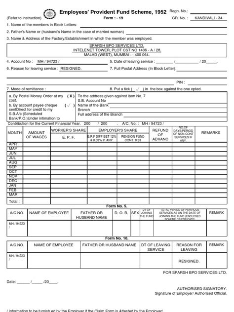 Pf Form 19 10 C Download Free Pdf Money Order Cheque