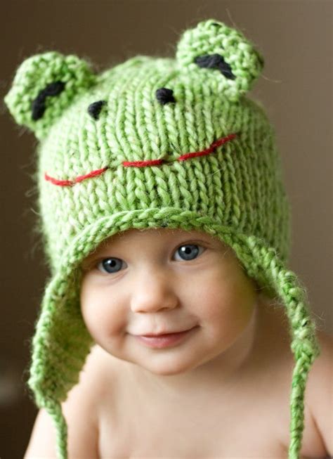 Hand Knit Frog Hat Size 6 18 Mos Etsy Knitted Hats Knitting Hat