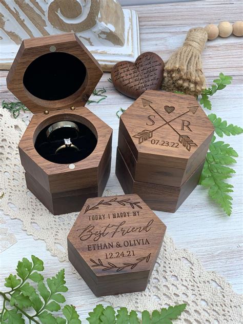 Wood Wedding Ring Box For Wedding Ceremony Hexagon Wooden Etsy