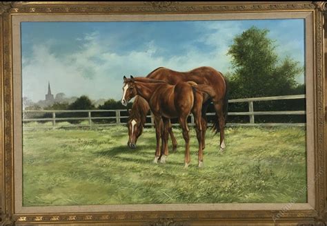 Antiques Atlas Horses Grazing Landscape Oil Painting Signed