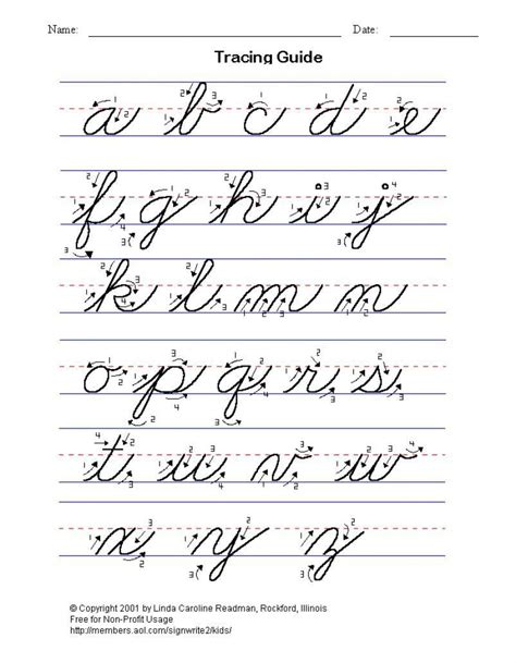 Lower Case Letters Cursive Traceable