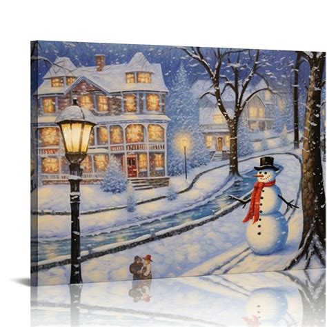 Zhiwo Village Town Snowman Lighted Canvas Wall Art Print 16x 12 ...