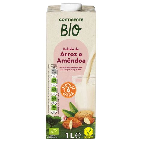 Bebida Vegetal de Arroz e Amêndoa Continente Bio emb 1 lt