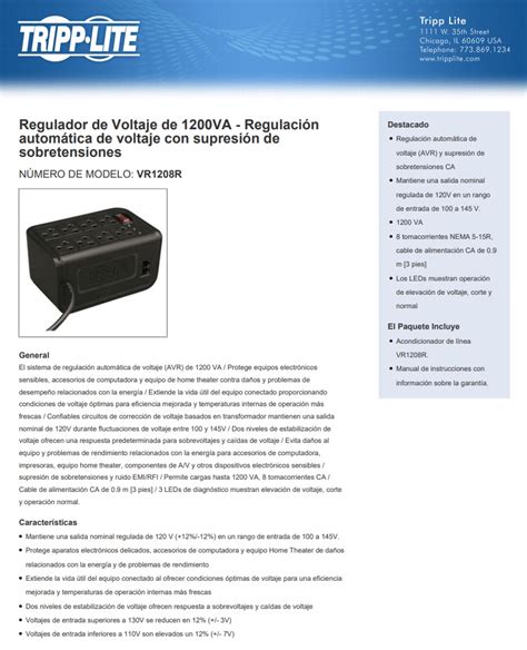 Compuzone REGULADOR DE VOLTAJE TRIPP LITE 1200VA DE 8 TOMAS 120V