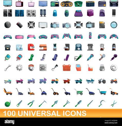 100 Universal Icons Set Cartoon Illustration Of 100 Universal Icons