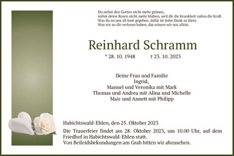 Traueranzeigen Von Reinhard Schramm Trauer Hna De