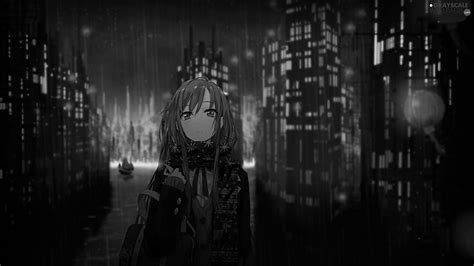 Escala De Grises Lluvia Noche Triste Niña Manga Anime Anime Triste