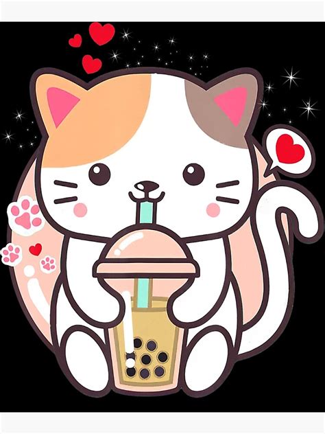 Cat Boba Tea Bubble Tea Kawaii Anime Japanese Neko Girl Teen Art