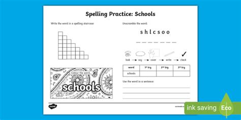 Schools Spelling Practice Worksheet Teacher Made Twinkl