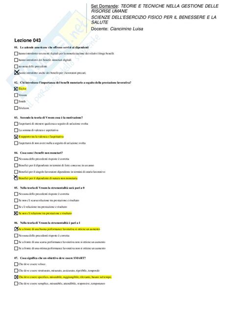Risposte Domande Chiuse Teorie E Tecniche Nella Gestione Delle Risorse