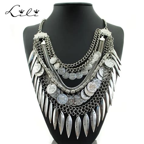 Women Fashion Jewelry Bohemian Antique Silvergold Coin Necklace