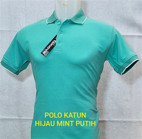 Kaos Kerah Pria Polos Warna Hijau Mint List Putih | Lazada Indonesia