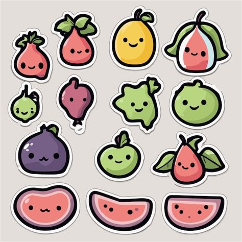 Lindo Conjunto De Adesivos De Frutas Vetor Premium