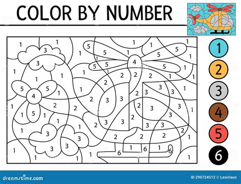 Vector Transportation Color By Number Activity With Helicopter Flying