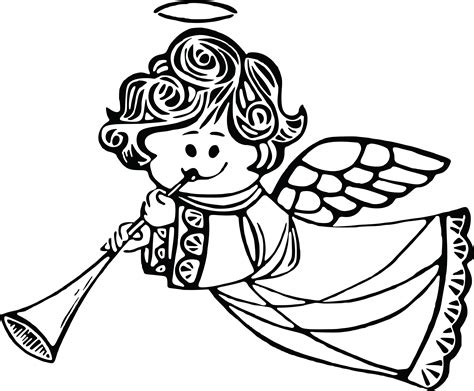 Download Free Clipart Of A Cute Angel Playing A Horn Black And White Clip Art Angel Png