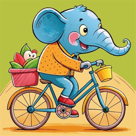 Un Dibujo De Dibujos Animados De Un Elefante Montando Una Bicicleta Con