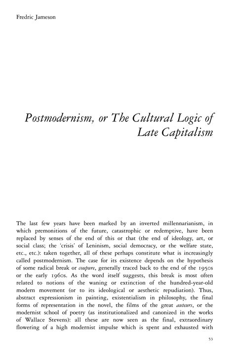 Solution Postmodernism Or The Cultural Logic Of Late Capitalism