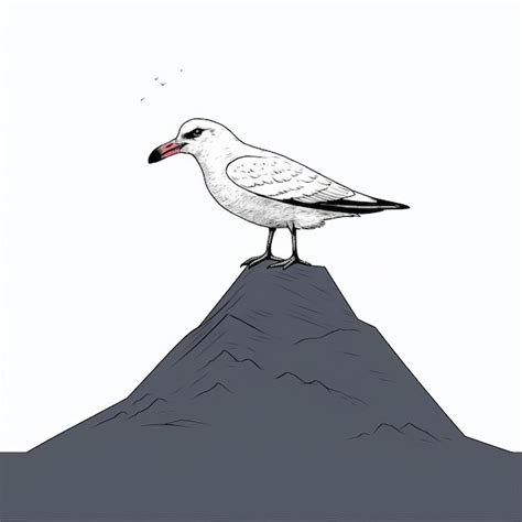 Minimalistic Illustration Of A Seagull Perched On A Mountain Premium