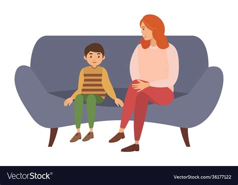 Mother And Her Son Sitting On Couch Royalty Free Vector