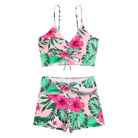 Women S Swimwear Fashion Retro Print Casual Piece Bikini Set Junior Swimsuits Swimsuits For