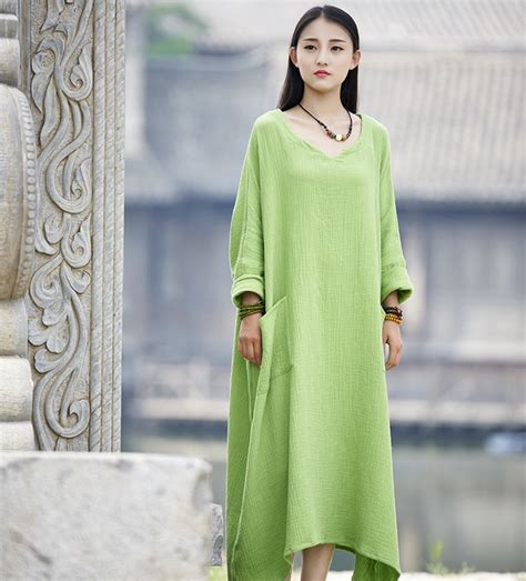 Womens Autumn Loose Fitting Long Sleeve Cotton Robe Dress With Etsy