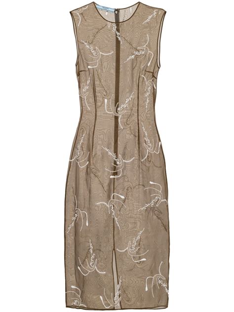 Prada Embroidered Sheer Silk Midi Dress Neutrals Farfetch