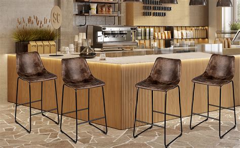 ERGOMASTER Leather Bar Height Barstools With Back 30 Inch Counter Bar