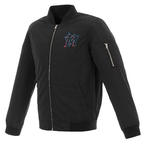Nylon Full Zip Miami Marlins Black Bomber Jacket Jacket Makers
