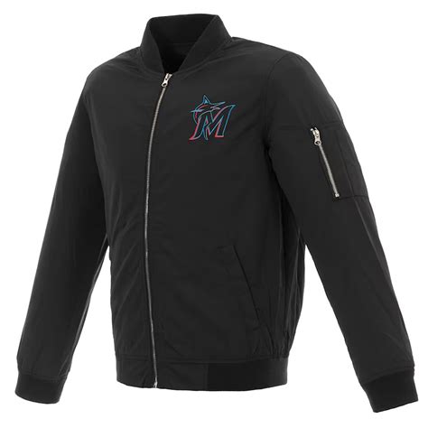 Nylon Lightweight Full Zip Miami Marlins Black Bomber Jacket Jackets