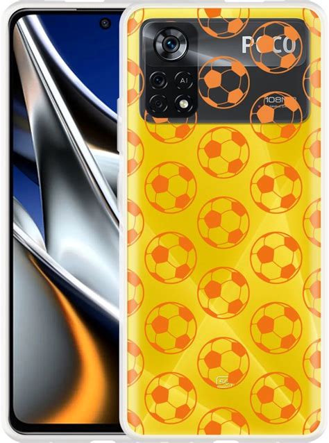 Xiaomi Poco X4 Pro Hoesje Orange Soccer Balls Designed By Cazy Bol