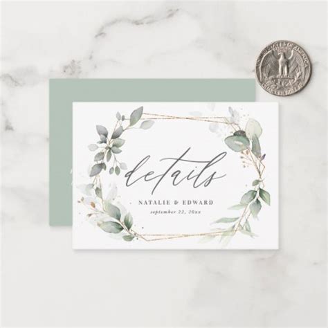 Budget Eucalyptus Gold Geometric Wedding Details Note Card Zazzle