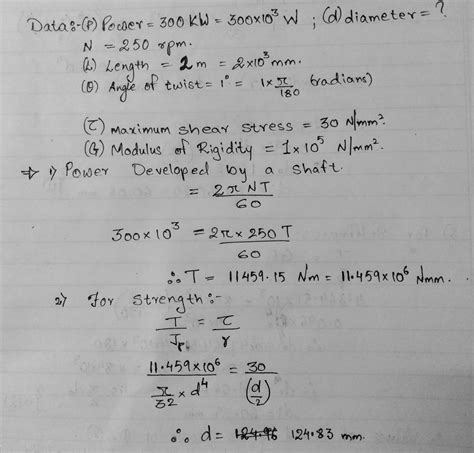 Determine The Diameter Of A Solid Shaft Which Will Transmit Kw At