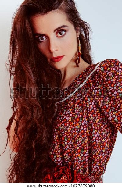 Sensual Brunette Lady Long Hair Vintage Stock Photo 1077879080 Shutterstock