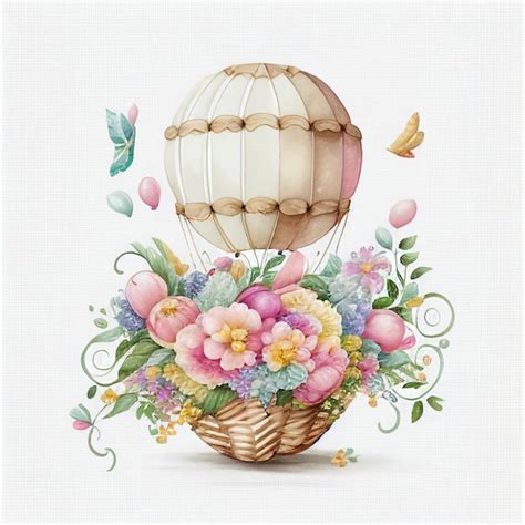 Premium Photo | Drawing flowers basket balloon generative ai