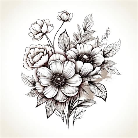 Tatuagem De Rosa Silhueta De Rosas E Folhas Em Fundo Branco Estilo De