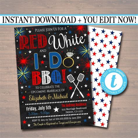 Editable Fourth Of July Party Red White And I Do Bbq Picnic Invitation Bridal Couples Shower