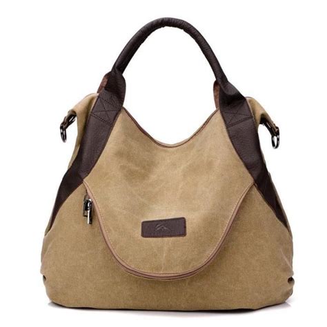 Sac Main Vintage En Toile Pour Femme Insfity Kaki Zipp E