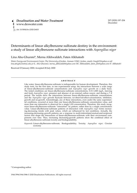 Pdf Determinants Of Linear Alkylbenzene Sulfonate Destiny In The
