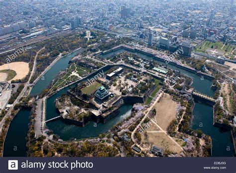 Aerial view of Osaka castle, Osaka Stock Photo, Royalty Free Image ...