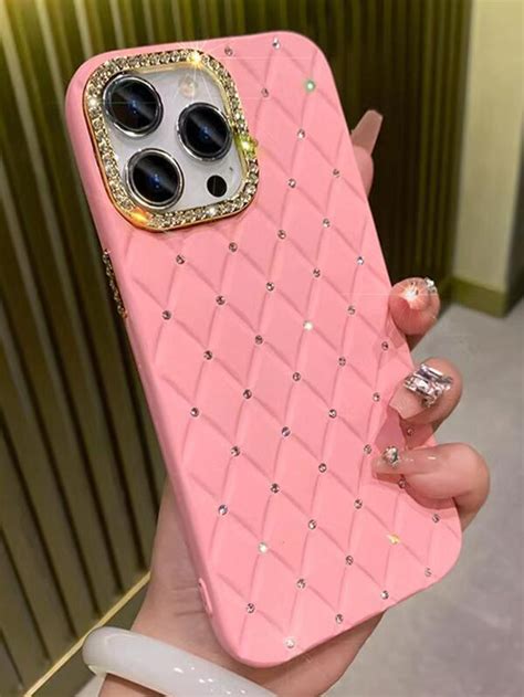 Rhinestone Decor Rhombus Pattern Phone Case Compatible With Apple Iphone 1515plus15pro