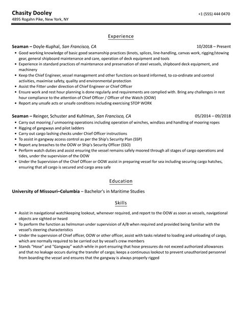 Seaman Resume Samples Velvet Jobs