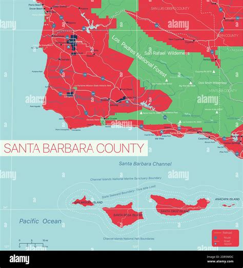 Santa Barbara County detailed editable map with cities and towns ...