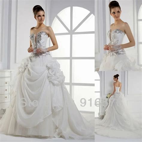 Dresses New 2013 Ruffle Wedding Dress With Long Train Jeweled Bridal