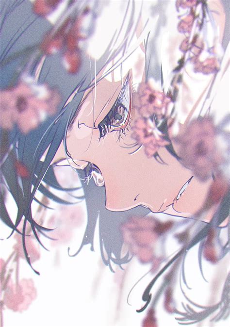 HD wallpaper: anime, anime girls, purple eyes, white hair, flowers ...