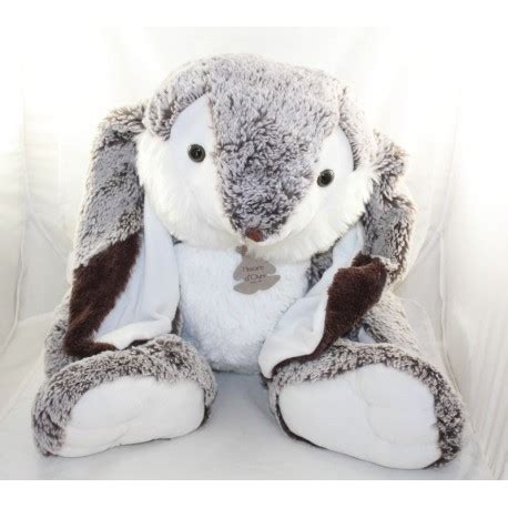 Doudou Lapin Marius HISTOIRE D OURS Gris Blanc TGM HO2298 70 Cm S