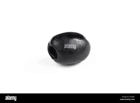 Single Black Olive Isolated On White Background One Dark Fruit Closeup