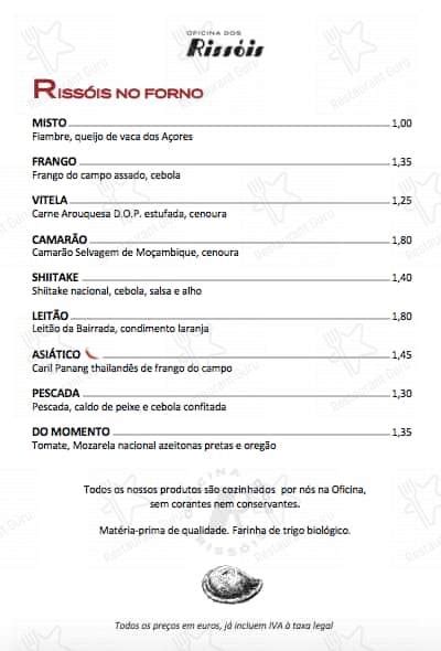 Menu at Oficina dos Rissóis restaurant Porto